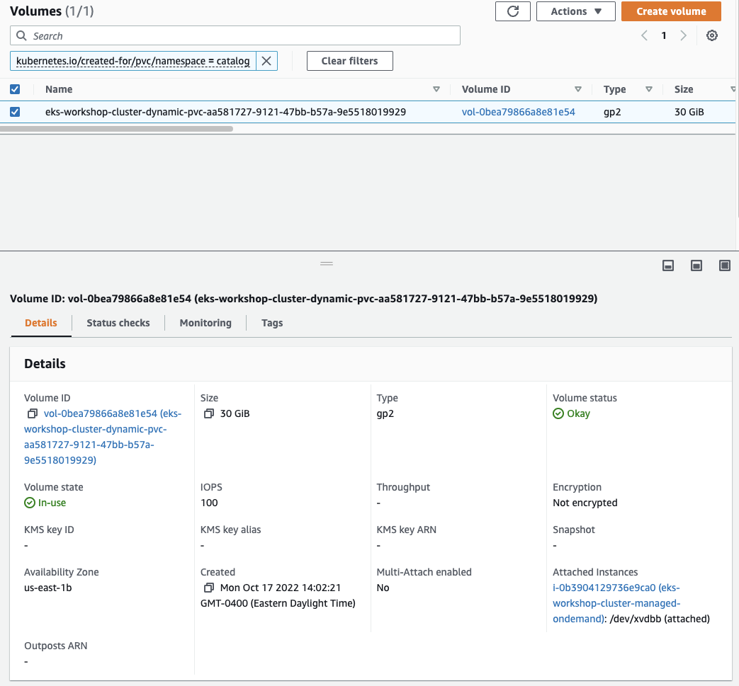 EBS Volume AWS Console Screenshot